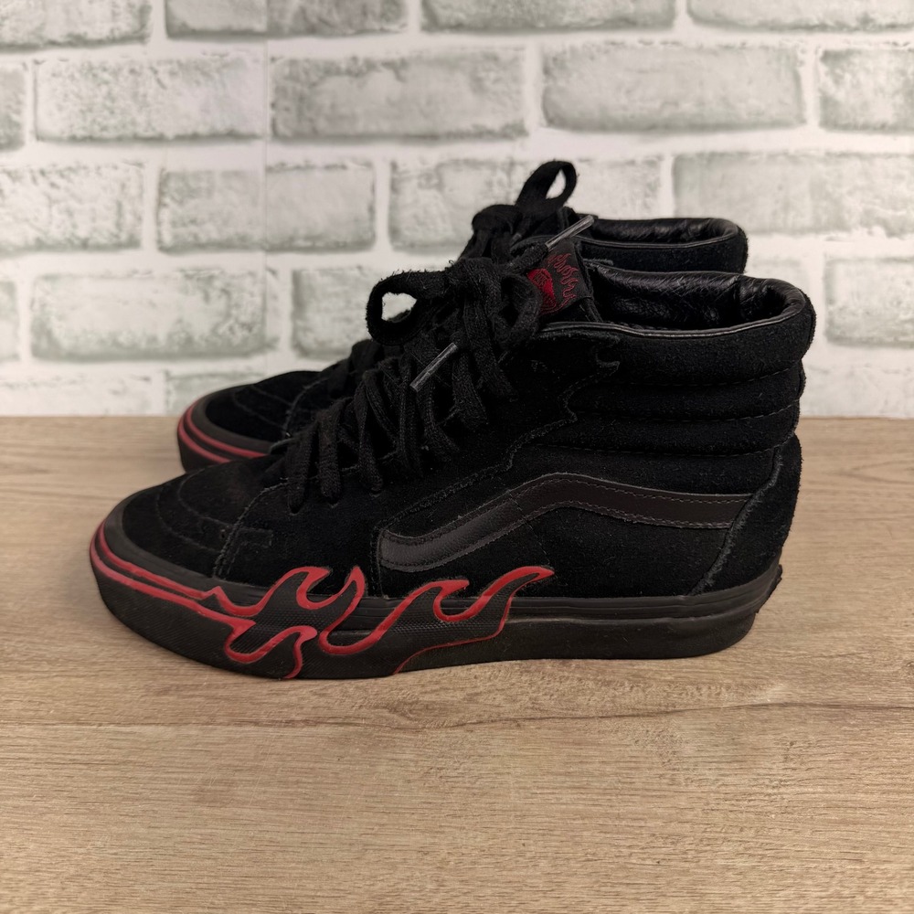 Vans Sk8-Hi High Top Sneakers Suede Flame Black Red Mens 6